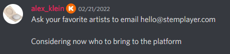 Alex asks people to bother artists